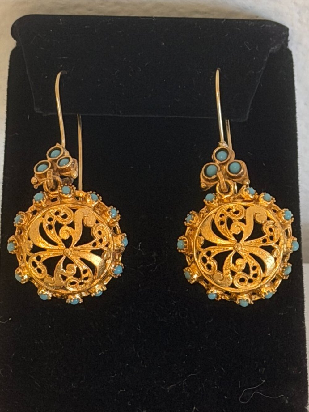 Traditional Turkish Ottoman Earrings Costume 24kt Gold over bronze